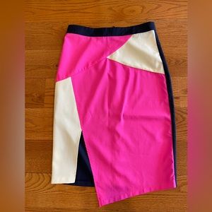 Hot Pink Colorblock Asymmetric Pencil Skirt – Size L (best for size 8)